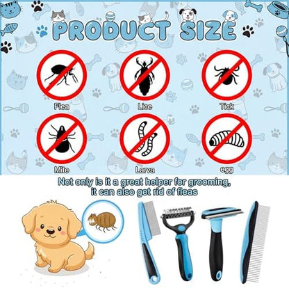 Patelai 4 Pcs Dog Dematting Comb, Blue and Black Modern Grooming Set - Image 6