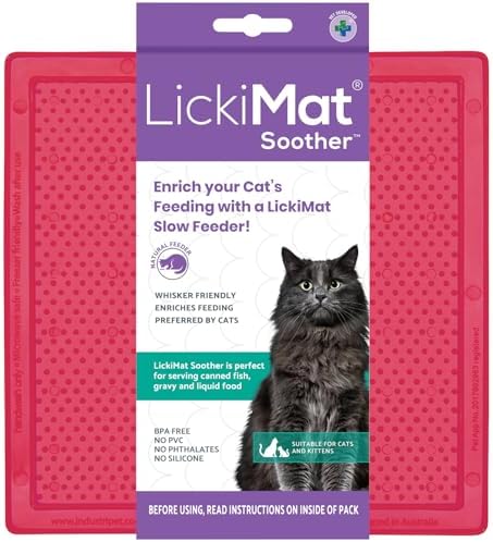 LickiMat Classic Soother, Cat Slow Feeder Lick Mat, Boredom Anxiety Reducer; Perfect for Food, Treats, Yogurt, or Peanut Butter. Fun Alternative to a Slow Feed Cat Bowl or Dish, Pink by LICKIMAT