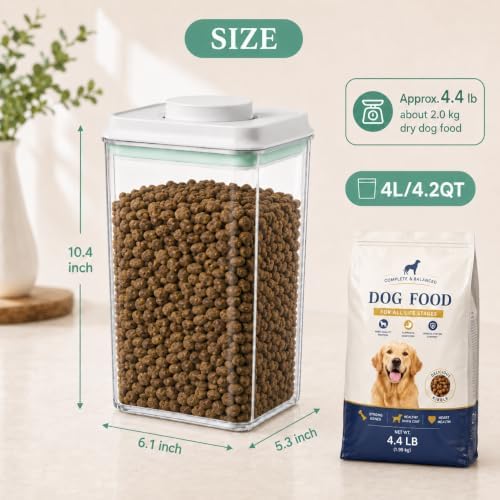 Pet Dog-Cat Airtight Food Storage-Container - 4.2Qt/4L jar(4Pc) with lid and 1/4Cup scoop | Holds 12–20 pounds of dry pet food | BPA-Free - Image 3