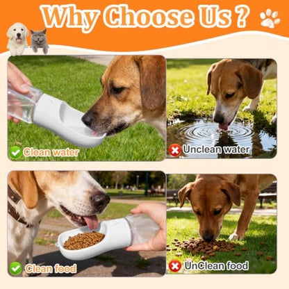 Portable Dog Water Bottle with Food Container, White, 19oz - Image 4
