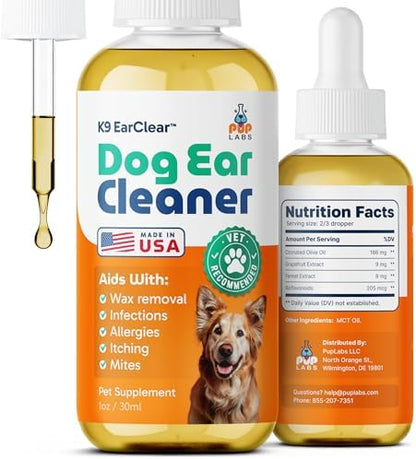 Pup Labs Ear Clear, Natural Dog Ear Cleaner and Infection Treatment for Dogs, Dog Drops for Itching, Irritation, & Wax Build-Up, 1 oz Bottle with Dropper by PupLabs