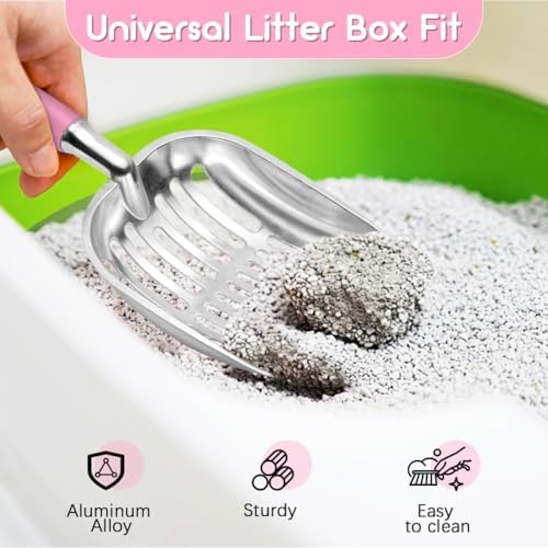 Cat Litter Scoop, Metal Cat Scooper, Plastic Handle Scoop, Sifting Shovel for Christmas – Heavy Duty Aluminum Alloy Litter Box Scoop with Deep Mesh, Design for Easy Waste Removal and Cleaning(Pink) - Image 6