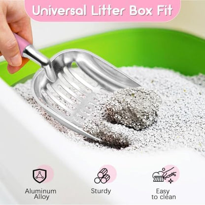 Cat Litter Scoop, Metal Cat Scooper, Plastic Handle Scoop, Sifting Shovel for Christmas – Heavy Duty Aluminum Alloy Litter Box Scoop with Deep Mesh, Design for Easy Waste Removal and Cleaning(Pink) - Image 6