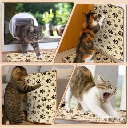 2 Pcs Cat Scratcher Mat Natural Sisal Rug with Cute Paw Print Cat Scratch Scratching Pad Protector for Indoor Floor Wall Couch Furniture with Self-Adhesive Tape 24 x 16 Inch - Image 2