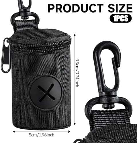 Dog Poop Bag Holder for Leash, Durable Fabric Poop Bag Dispenser with Zipper, Soft Pet Waste Bags Pouch, Small Doggy Puppy Walking Accessories Attachment for Leash (Black) - Image 2