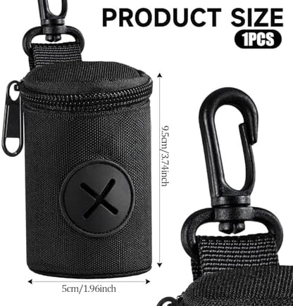 Dog Poop Bag Holder for Leash, Durable Fabric Poop Bag Dispenser with Zipper, Soft Pet Waste Bags Pouch, Small Doggy Puppy Walking Accessories Attachment for Leash (Black) - Image 2