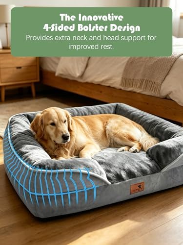 Spotted Play Orthopedic Dog Bed with Sides - Dog Sofa Beds for Extra Large Dogs, Supportive Foam Pet Couch Bed with Washable Removable Cover, Waterproof Lining and Non-Slip Bottom, Grey - XL - Image 5