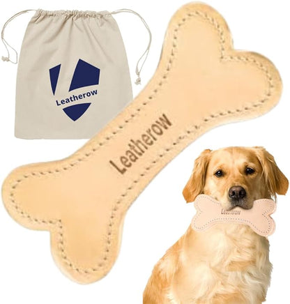 Natural Leather Dog Bone Chew Toy – Long Lasting Puppy Chew Stick for Small & Medium Dogs, Helps Reduce Boredom, Gentle Chewing Toy (Not for Aggressive Chewers) (Pack of 1)