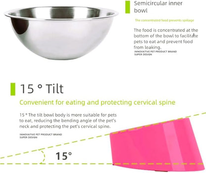 Slanted Dog Bowl Slow Feeder, 15° Tilted Elevated Raised Food Water Dish, Anti-Choke Anti-Gulping for Cats Dogs, Non-Spill Weighted Base, for Medium Dogs Standard Pets, Yellow