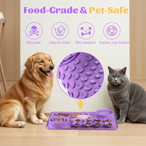 Silicone Lick Mat for Dogs & Cats – Slow Feeder Dog Bowl, Non-Slip Licking Mat for Large & Small Breeds, Puzzle Feeder & Snuffle Mat for Fast Eaters, Interactive Pet Food Mat with Measuring Spoon - Image 2