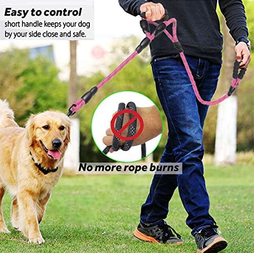 JSXD 5 FT Heavy Duty Double Handle Dog Leash with Comfortable Padded and Reflective Rope, for Small, Medium, Large Dogs (Rope-Pink) - Image 3