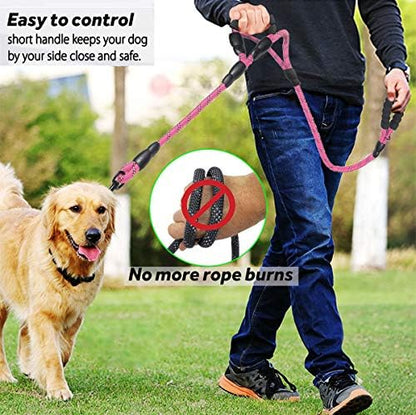 JSXD 5 FT Heavy Duty Double Handle Dog Leash with Comfortable Padded and Reflective Rope, for Small, Medium, Large Dogs (Rope-Pink) - Image 3
