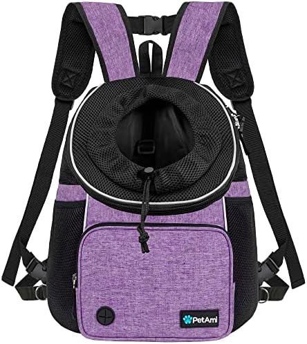 PetAmi Adjustable Cat & Dog Chest Carrier Backpack, Ventilated for Hiking & Camping, Max 10 lbs, Purple by PetAmi