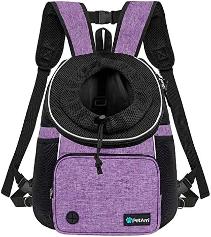 PetAmi Adjustable Cat & Dog Chest Carrier Backpack, Ventilated for Hiking & Camping, Max 10 lbs, Purple by PetAmi
