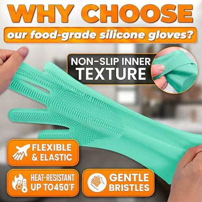 Cat and Dog Washing Gloves, 1 Pair, 11.6 in, Silicone (Turquoise) - Image 3