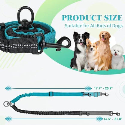 Double Leash for Two Dogs, 2-in-1 No Tangle Design with Bungee Shock Absorber & Adjustable Strap for Walking, Running, Training (Blue) - Image 2