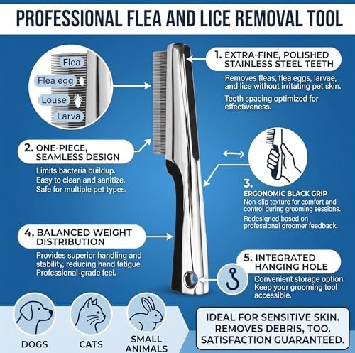 Resco Professional Flea and Face Comb, Anti-Static for Grooming Pets Very Fine Pin Spacing, Chrome - Image 3