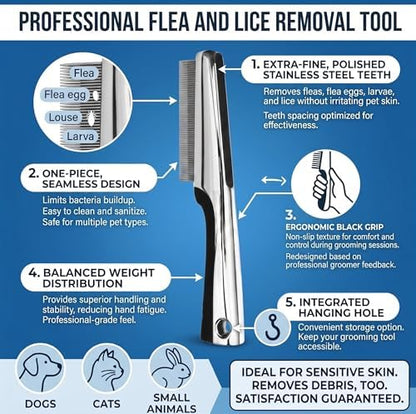 Resco Professional Flea and Face Comb, Anti-Static for Grooming Pets Very Fine Pin Spacing, Chrome - Image 3