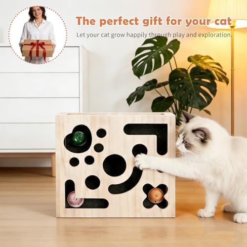 Cat Nail File Enrichment Box, Wood Puzzle Scratcher Toy with Sandpaper - Image 6