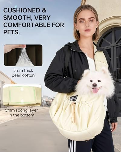 Puppy Sling Carrier for Small Dog 7-15 lbs,(Light Yellow). - Image 5