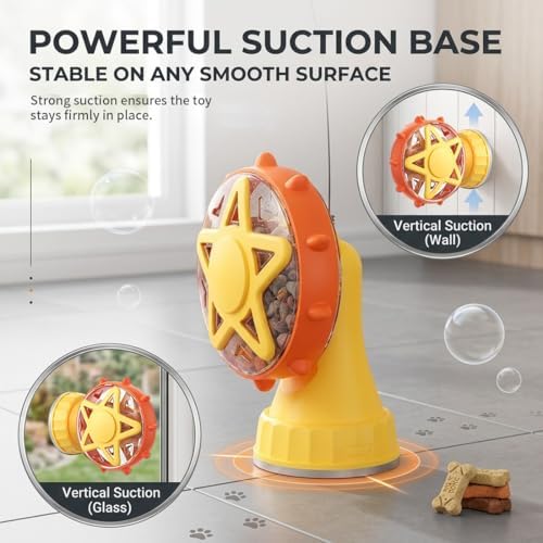 2-in-1 Interactive Cat Toy, Rotating Treat Dispenser with Strong Suction Cup & Teaser Wand, Adjustable Slow Feeder Puzzle Toy for Cats, Boredom Relief & Mental Stimulation Fits Kibble ,Treats (Yellow) - Image 6
