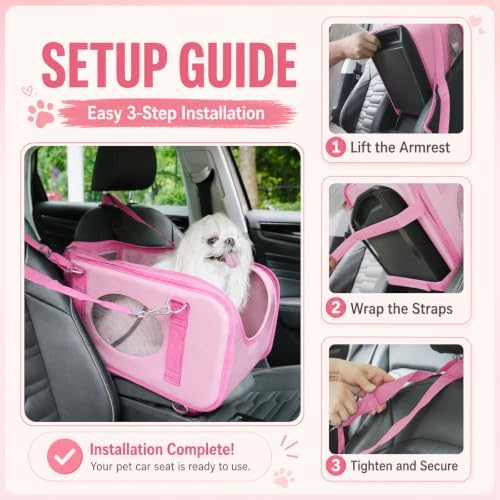 Center Console Dog Car Seat for Small Dogs & Cats Under 15 lbs, Pink - Image 5