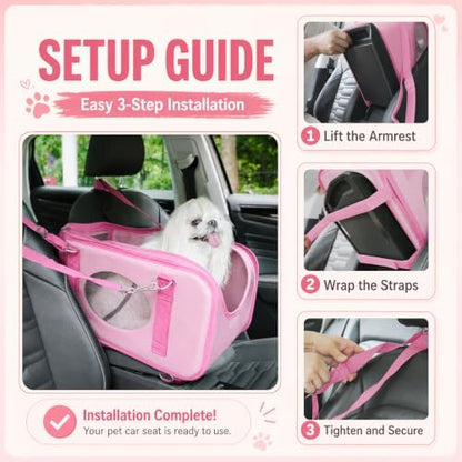 Center Console Dog Car Seat for Small Dogs & Cats Under 15 lbs, Pink - Image 5