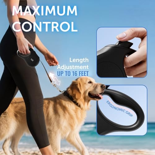 TUG Quest Retractable Dog Leash | 360° Tangle-Free | 16 ft Tape (S, Black) - Image 4