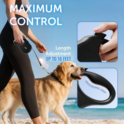 TUG Quest Retractable Dog Leash | 360° Tangle-Free | 16 ft Tape (S, Black) - Image 4