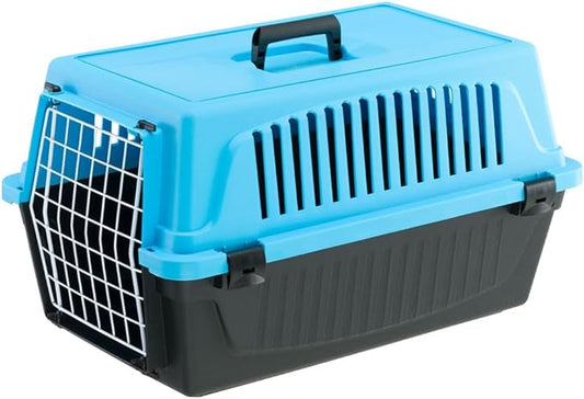 Ferplast Cat Carrier Small Dog Carrier, Secure, Practical, Easy to Clean, Durable Pet Dog/Cat Travel Box Cage up to 8 Kg. 58 x 37 x h 32 cm. Blue