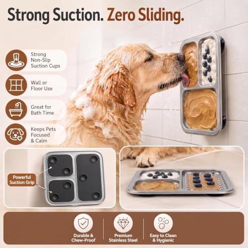 2 Pack - Stainless Steel Lick Mat for Dogs & Cats, Large Non-Slip Slow Feeder Pad with Suction Cups, Chew-Proof Dog Licking Mat for Anxiety Relief, Bathing & Grooming Time - Image 4