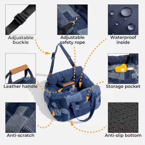 Car Seat for Small Medium Pets with Harness Clip, 4X Safety Feature, Washable, Waterproof Dog Seat for Car, Orthopedic Foam Wrapped with Plush, Canvas Material, Anti-Scratch, Anti Slip - Image 6