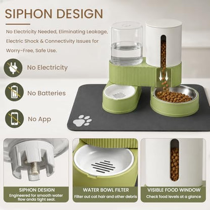 Gravity Cat Feeder 2 Pack Automatic Food Feeder and Water Dispenser Set Detachable Pet Bowl with Silicone Mat for Cats Small Medium Dogs, Large Capacity(Green) - Image 3