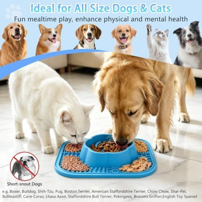 Slow Feeder Dog Bowls and Lick Mat for Dogs, Non-Slip Dog Bowl for Wet and Dry Food with Suction Cups for Slow Feeding & Anxiety Relief for Small to Large Dogs and Cats Blue - Image 4