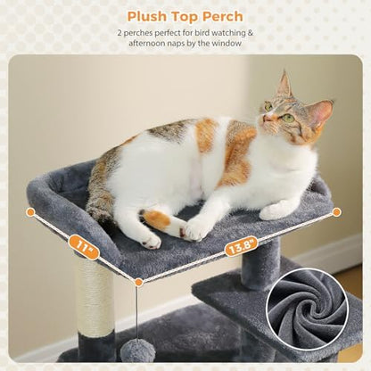 PETEPELA Kitten Cat Tree, 34.6" Small Cat Tower with Ramp & Toys, Deep Grey - Image 6