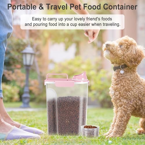 Dog Cat Food Storage Container with Cup (Pink, 5L) - Image 6