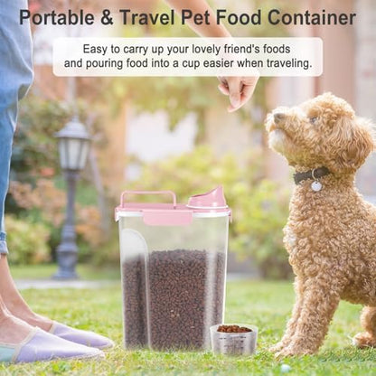 Dog Cat Food Storage Container with Cup (Pink, 5L) - Image 6