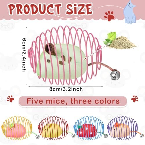 Jecery 5 Pcs Cat Toys Spring,Fruit Mouse,Multicolor - Image 2