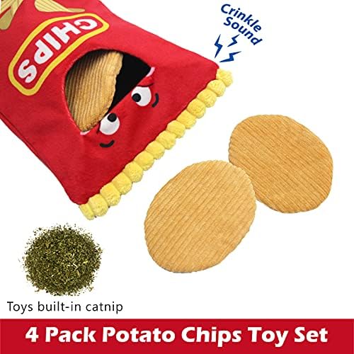 Jumpaws 4 Pack Burrow Catnip Cat Toys Potato Chips Set, Accessories for Indoor Cat, Catnip Plush Toy Set, Burrow Cat Toy - Image 6