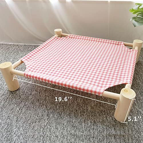 Pozico Elevated Cat & Dog Bed – Wooden Frame Pet Hammock for Small Dogs & Cats, Indoor/Outdoor Raised Bed with Breathable Mesh, Portable Pet Cot Furniture – Pink Grid - Image 3