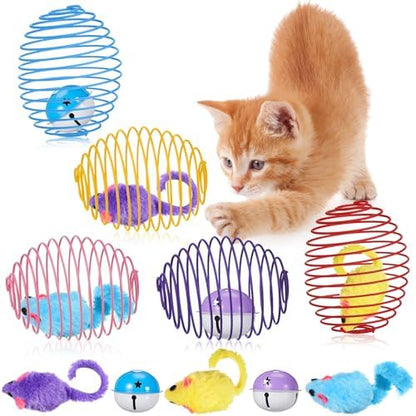 Jecery 5 Pcs Cat Toys Spring,Mouse and Bell,Multicolor by Jecery
