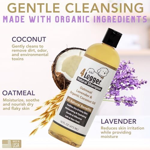 4Legger All Natural Organic Oatmeal Dog Shampoo for Itchy Skin with Aloe, Coconut & Lavender Essential Oil, Hypoallergenic, Moisturizing for Normal, Dry, Itchy, or Sensitive Skin, USA Made, 16 oz - Image 2
