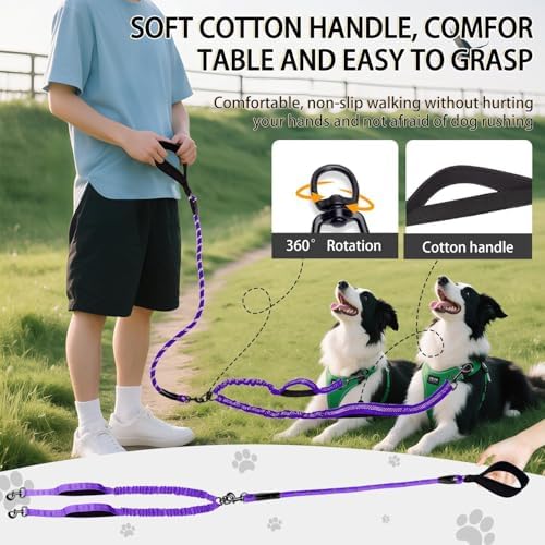 Double Dog Leash, 18~120 Lbs, No Tangle with Padded Handles, 360° Swivel - Image 3