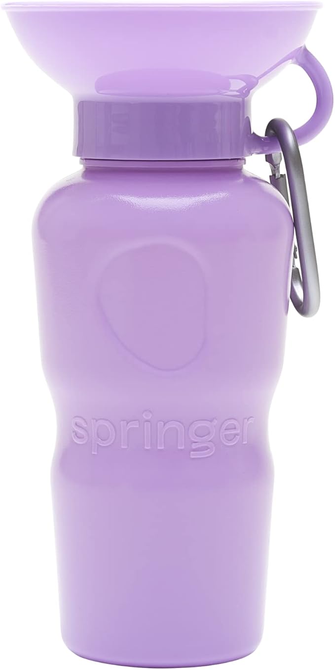 Springer Dog Water Bottle | Portable Travel Water Bottle Dispenser for Dogs - As Seen on Shark Tank | Patented, Leak-Proof Bottles Fill Bowl with Water - Ideal for Walking | BPA-Free 22oz Lilac