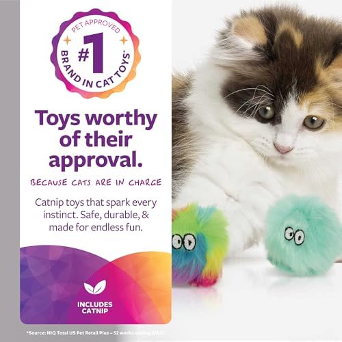 SmartyKat (2 Count) Fuzzy Friends Plush Catnip Ball Cat Toys - Rainbow/Turquoise, 2 Count - Image 2