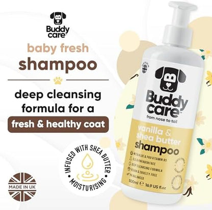 Vanilla & Shea Butter Dog Shampoo by Buddycare | Moisturising Shampoo for Dogs | Vanilla & Shea Butter Scented | with Aloe Vera and Pro Vitamin B5 (50.72oz) - Image 2