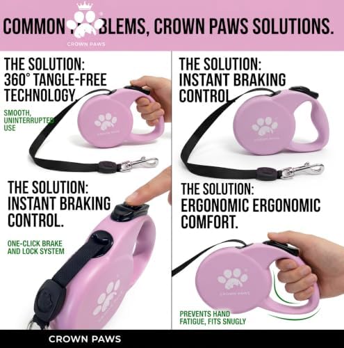 Chew Proof Retractable Dog Leash for Large Dogs, 16ft Heavy Duty Dog Lead with Anti-Chewing Steel Wire Rope, Tangle-Free 360° Swivel, One-Hand Brake & Lock, Pink L - Image 5