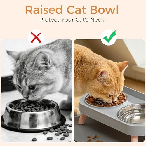 LoeJan Elevated Cat Bowls Set - Raised Cat Food and Water Bowl Set with Non Slip Stand - Pet Feeding Station with 2 Stainless Steel Bowls with Splash Proof Guard - Image 3