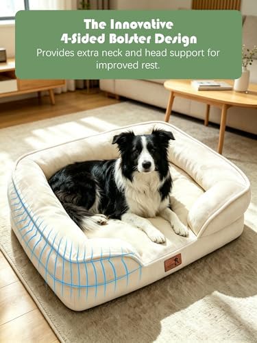 Spotted Play Orthopedic Dog Bed with Sides - Sofa Beds for Large Dogs, Supportive Foam Pet Couch Bed with Washable Removable Cover, Waterproof Lining and Non-Slip Bottom, Ivory - L - Image 5