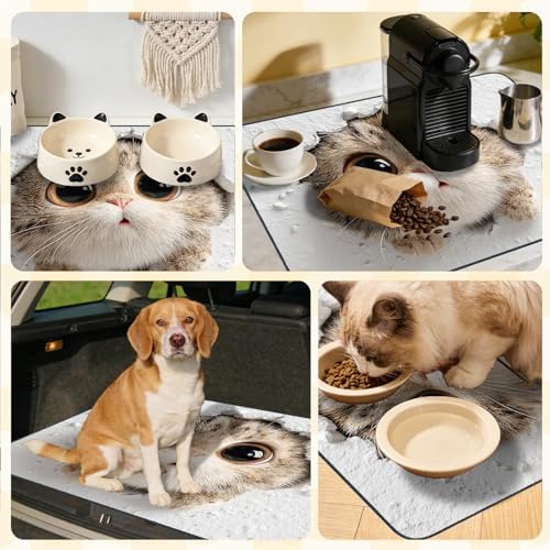 Nuxovilar Adorable Feline Pet Food Mat Polyester 23.62x17.71 Inches - Image 6
